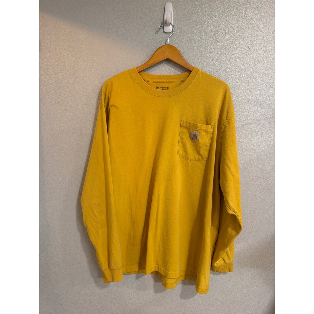 Carhartt Pocket T-Shirt Mens 2XL Loose Fit Long Sleeve Mustard Yellow K126